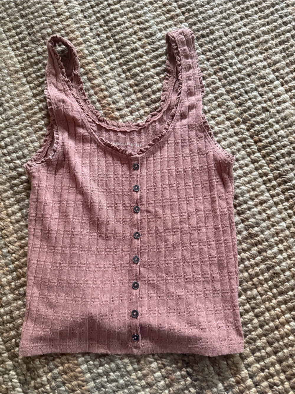 American Eagle Outfitters Dusty Rose Ribbed Button-Front Tank